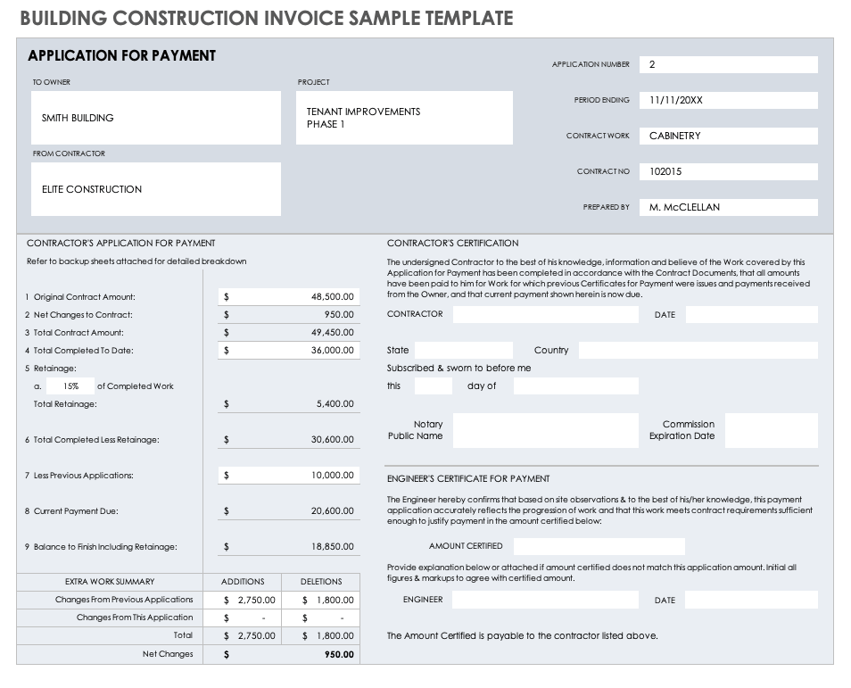 Building Construction Invoice Sample Template