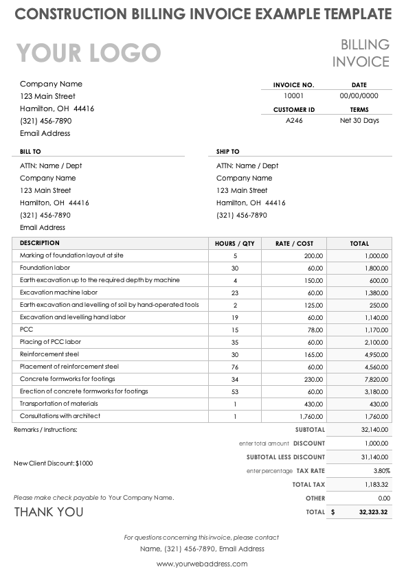 Free Construction Invoice Templates Smartsheet