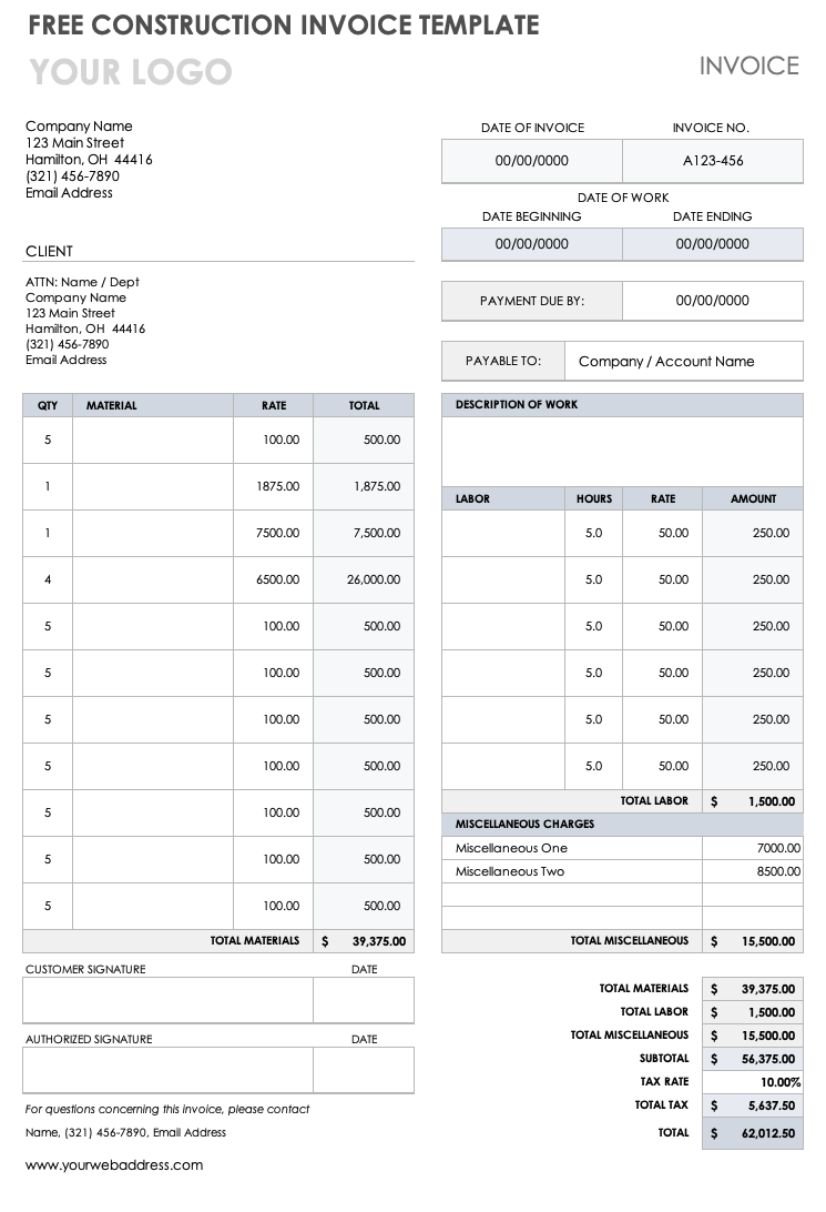 Free Construction invoice Template