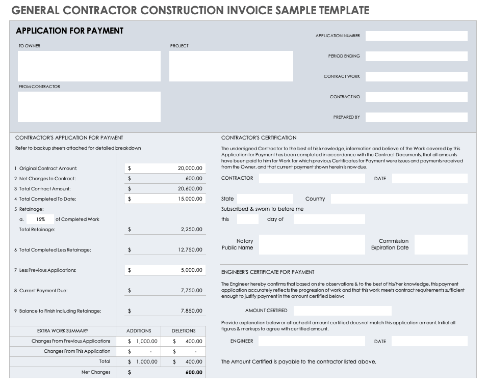 General Contractor Construction Invoice Sample Template