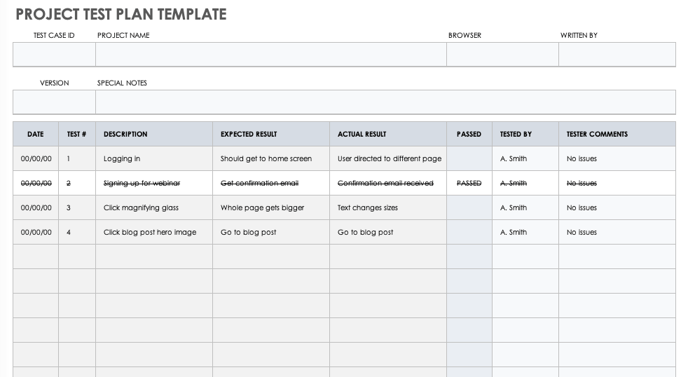 Project Test Plan Template