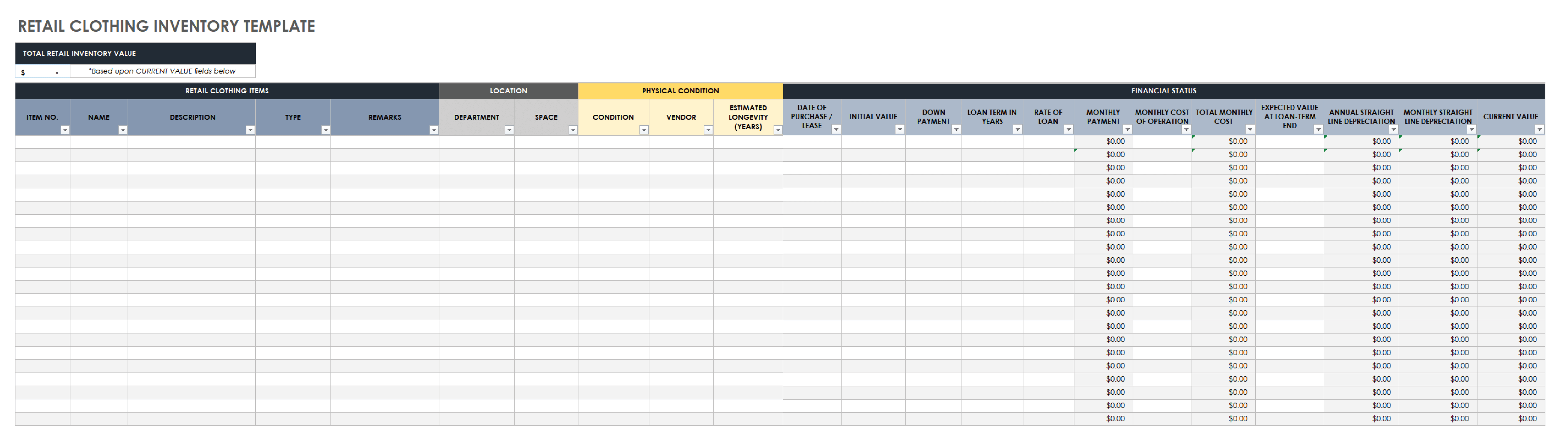 Retail Clothing Inventory Template