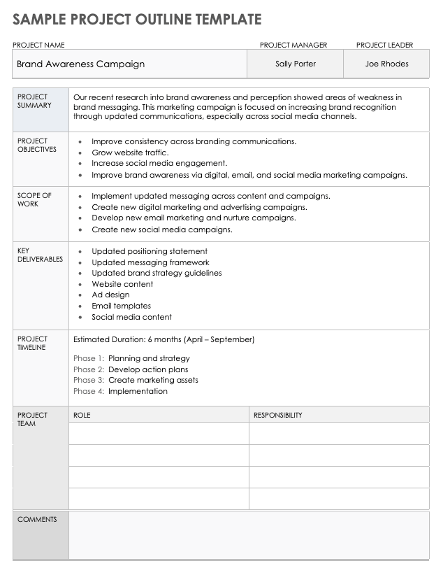 Sample Project Outline Template