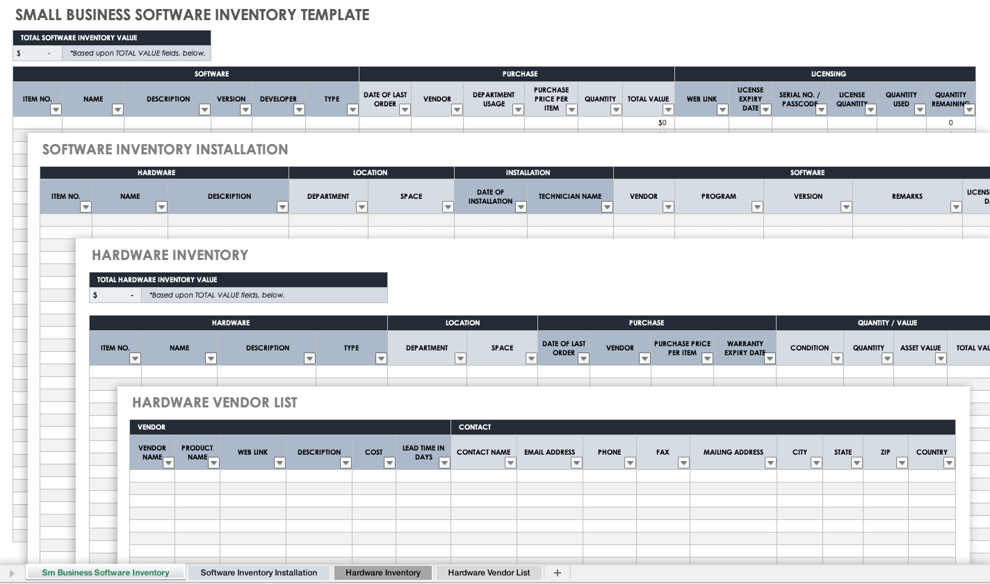 Small Business Software Inventory Template