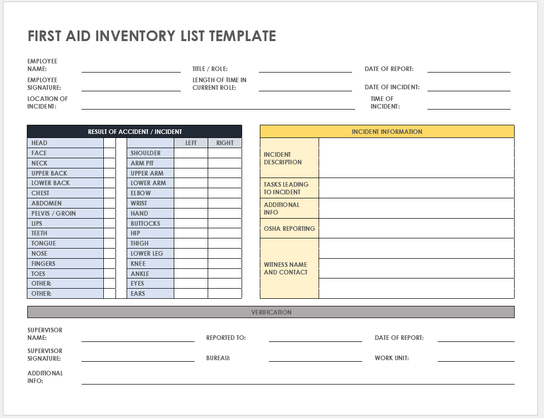 First Aid Inventory List Template