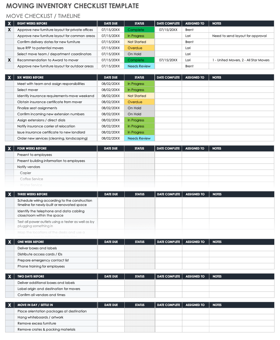 Moving Inventory Checklist Template