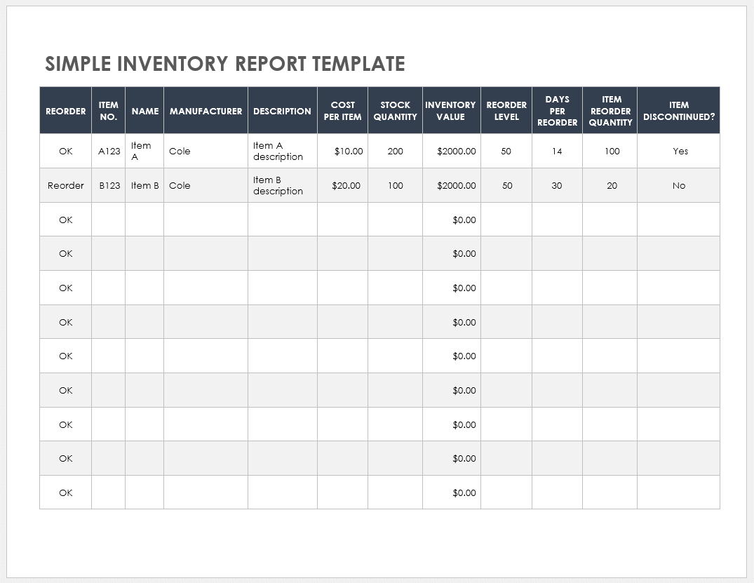 Simple Inventory Report Template