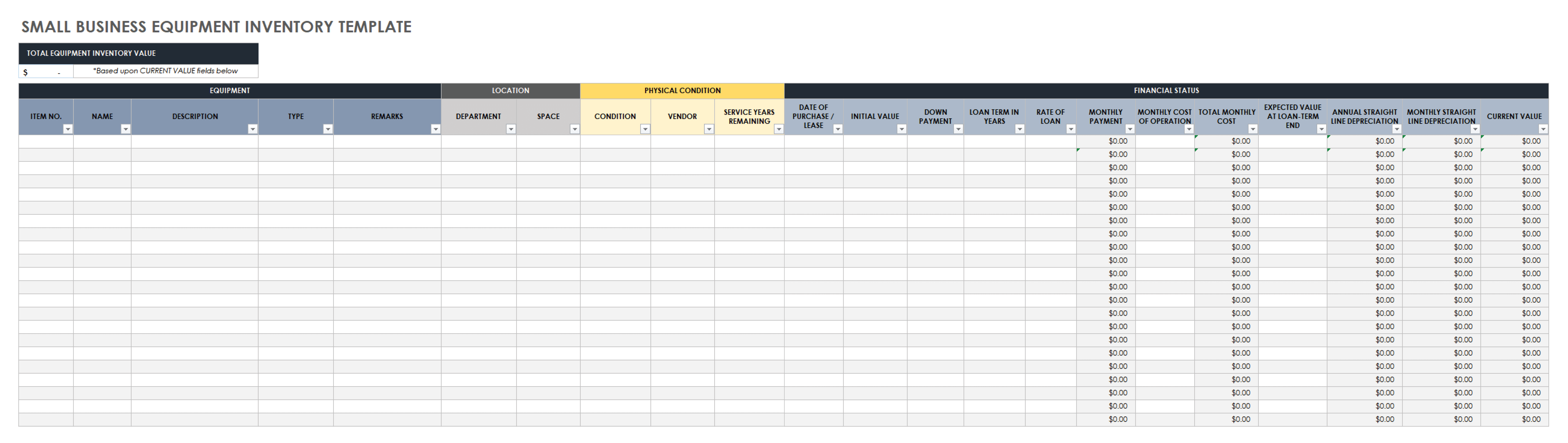 Small Business Equipment Inventory Template