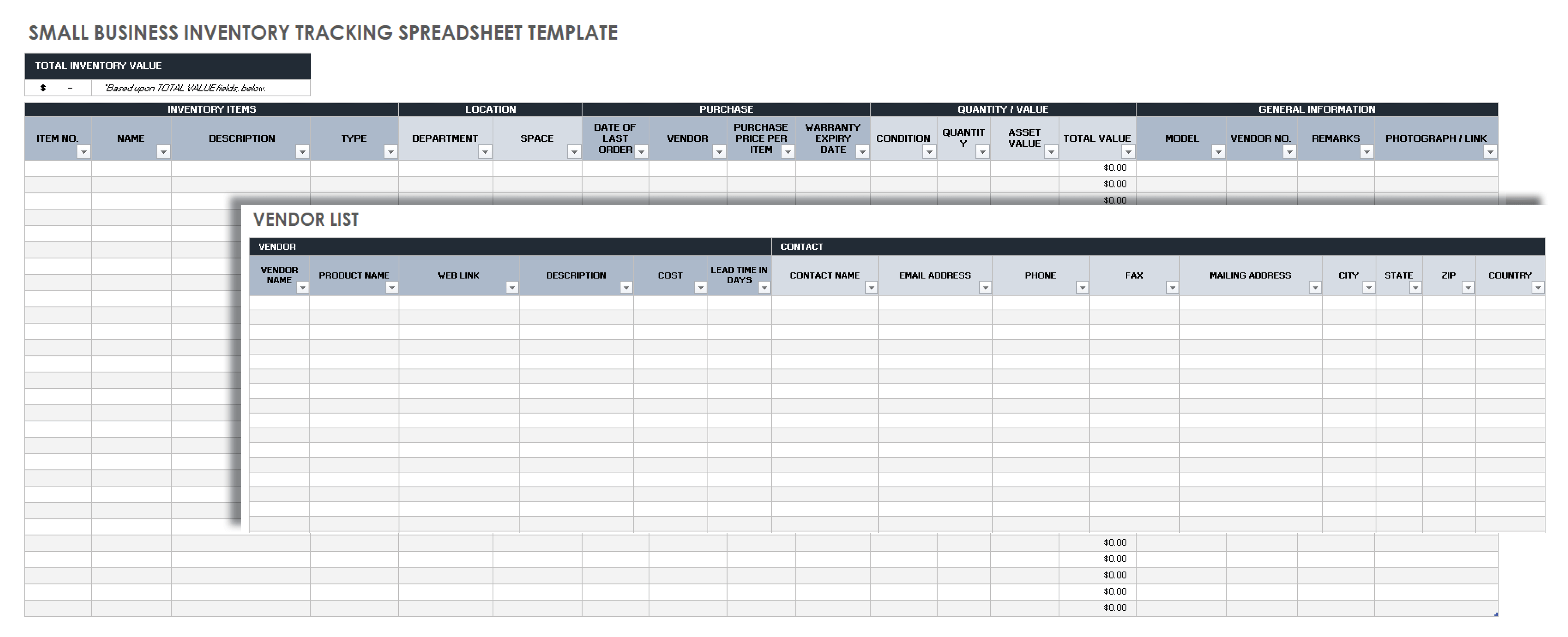 Small Business Inventory Tracking Spreadsheet Template