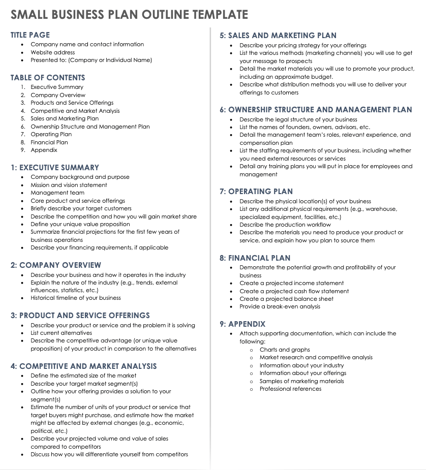 sample of business plan for small business