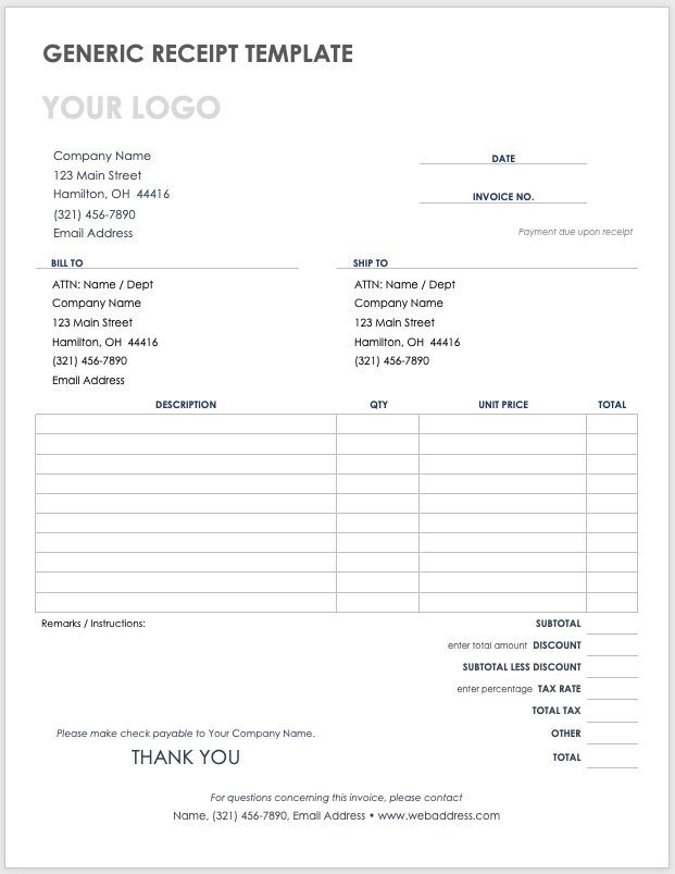 Receipt Free Template Pdf