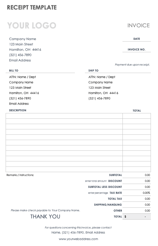 Download Free Pdf Receipt Templates Smartsheet