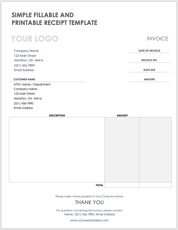 Simple Fillable and Printable Receipt Template
