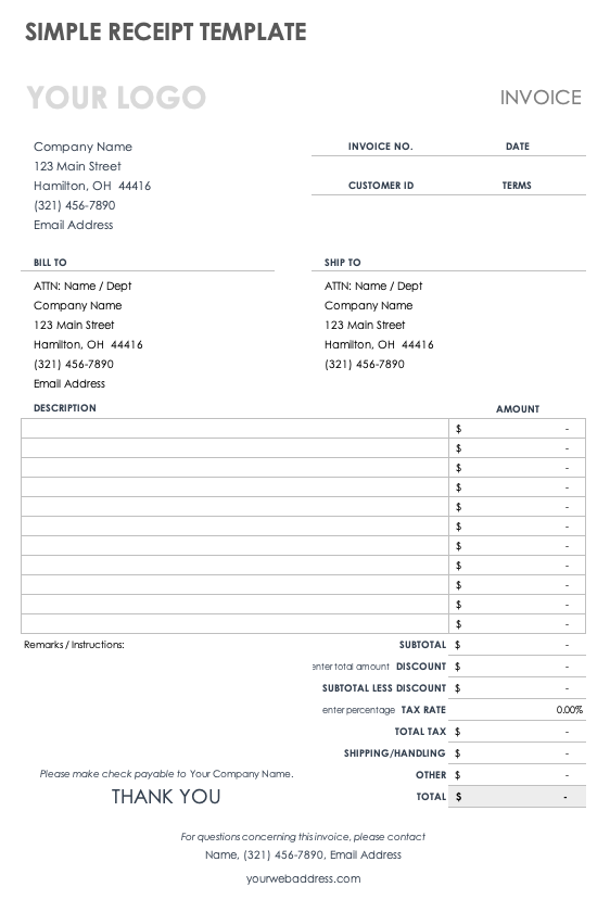 Simple Letter Receipt Template