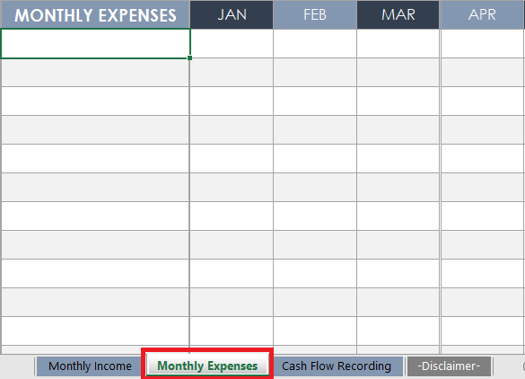 Monthly expenses tab
