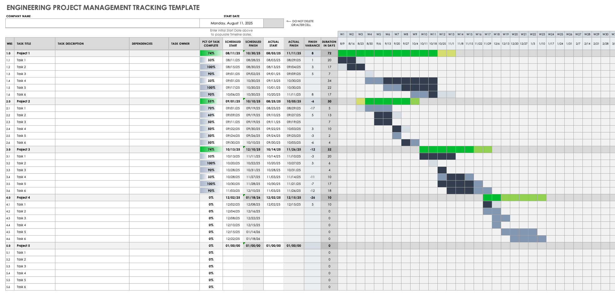 Engineering Project Management Tracking Template