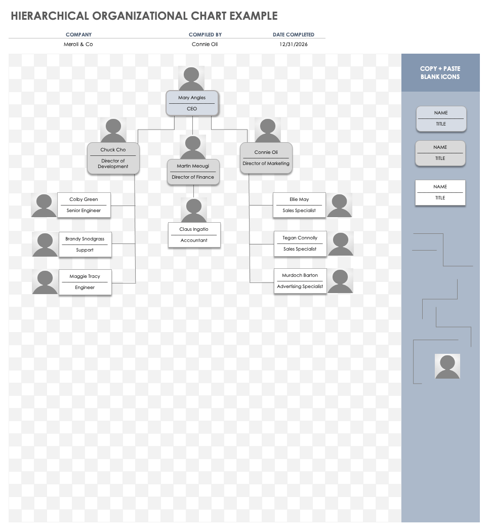 Hierarchical Organizational Chart Template Example