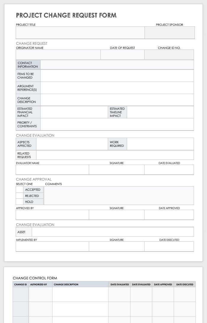 IT Project Change Request Form Template