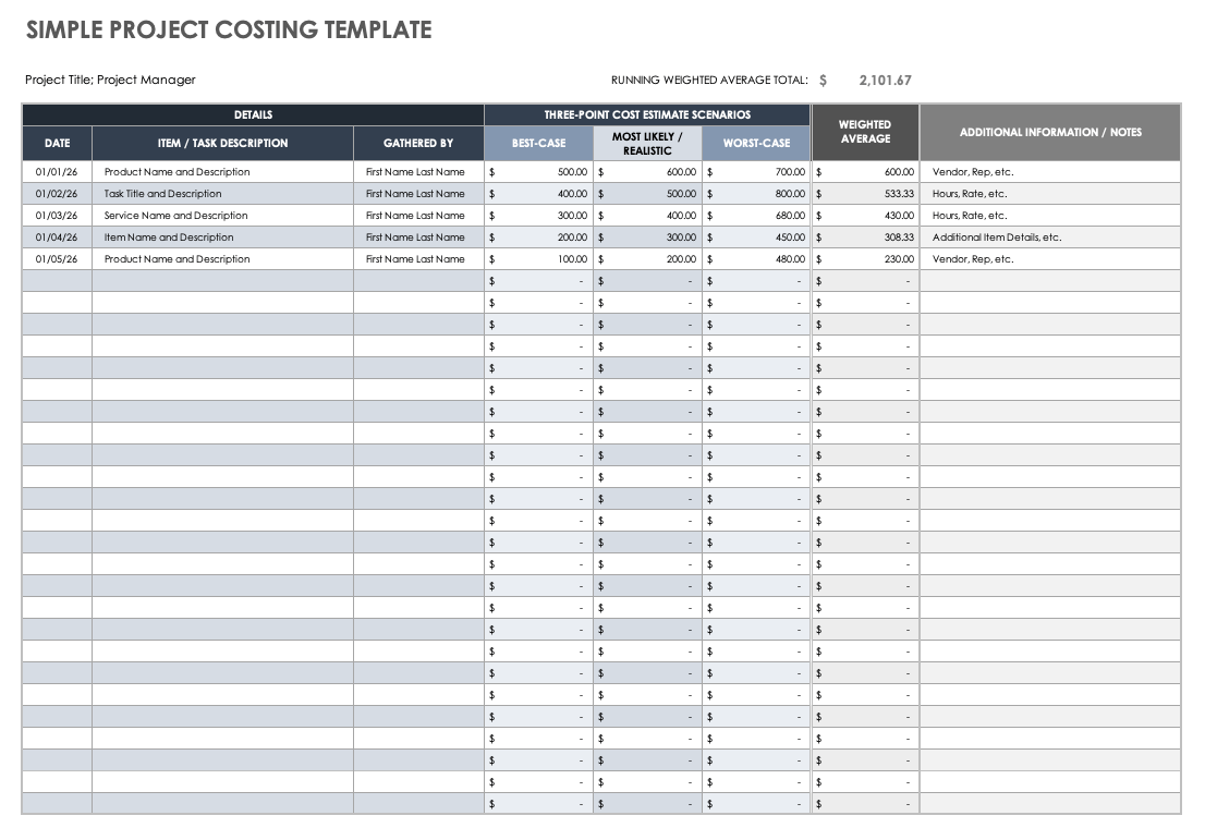 job costing excel template