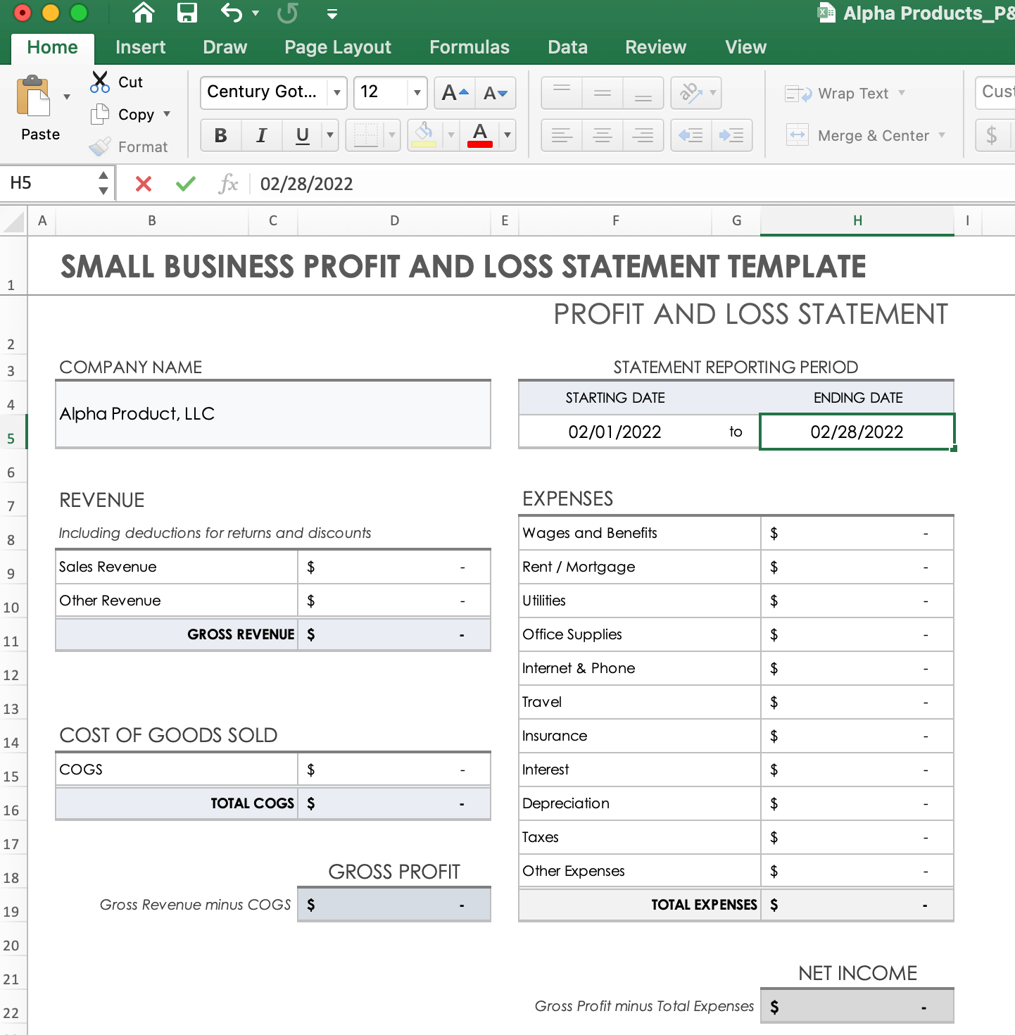 Enter Reporting Dates Excel