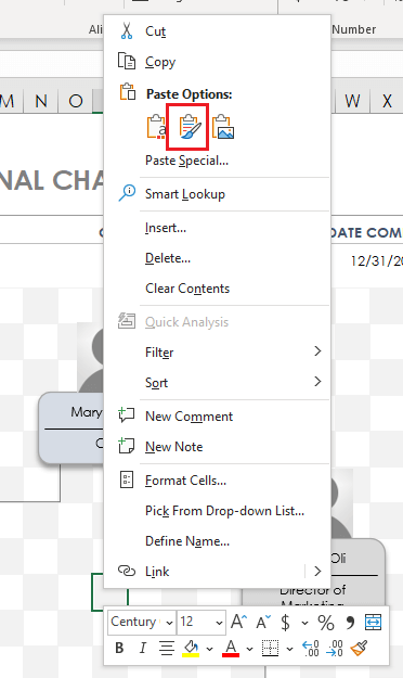 Org Chart Paste Options