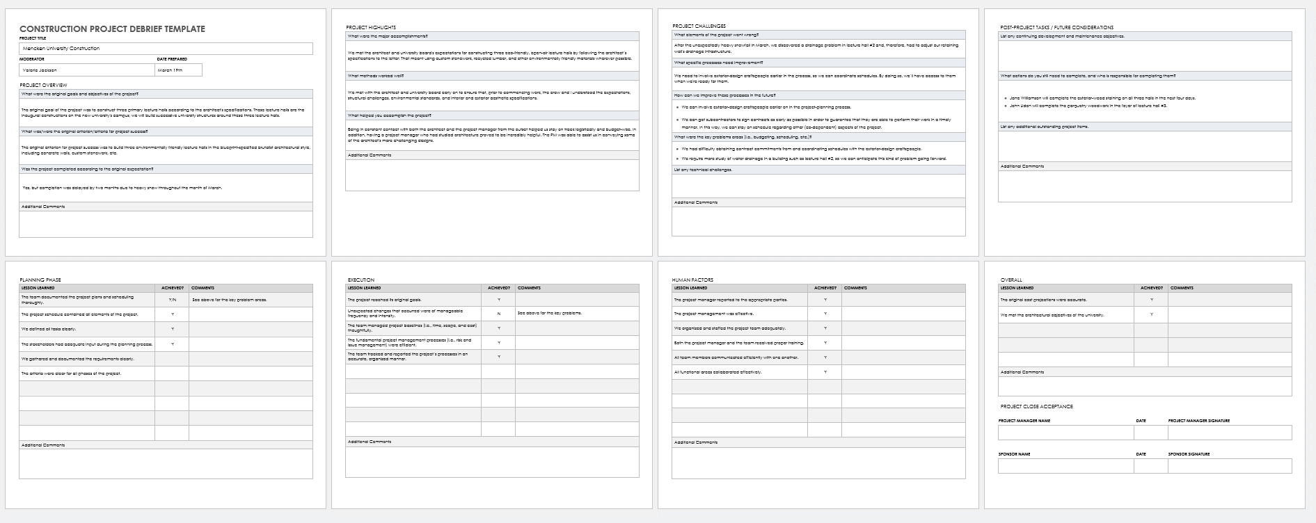 Construction Project Debrief Template