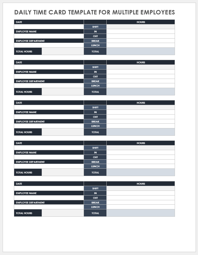 Daily Time Card Template for Multiple Employees