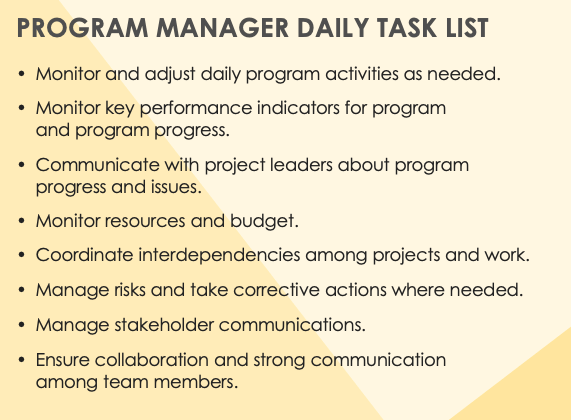 Program Manager Daily Task List