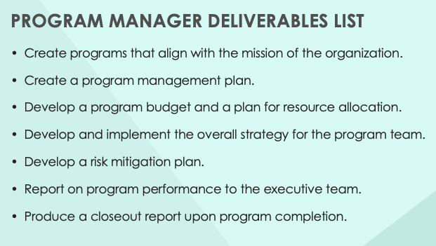 Program Manager Deliverables List