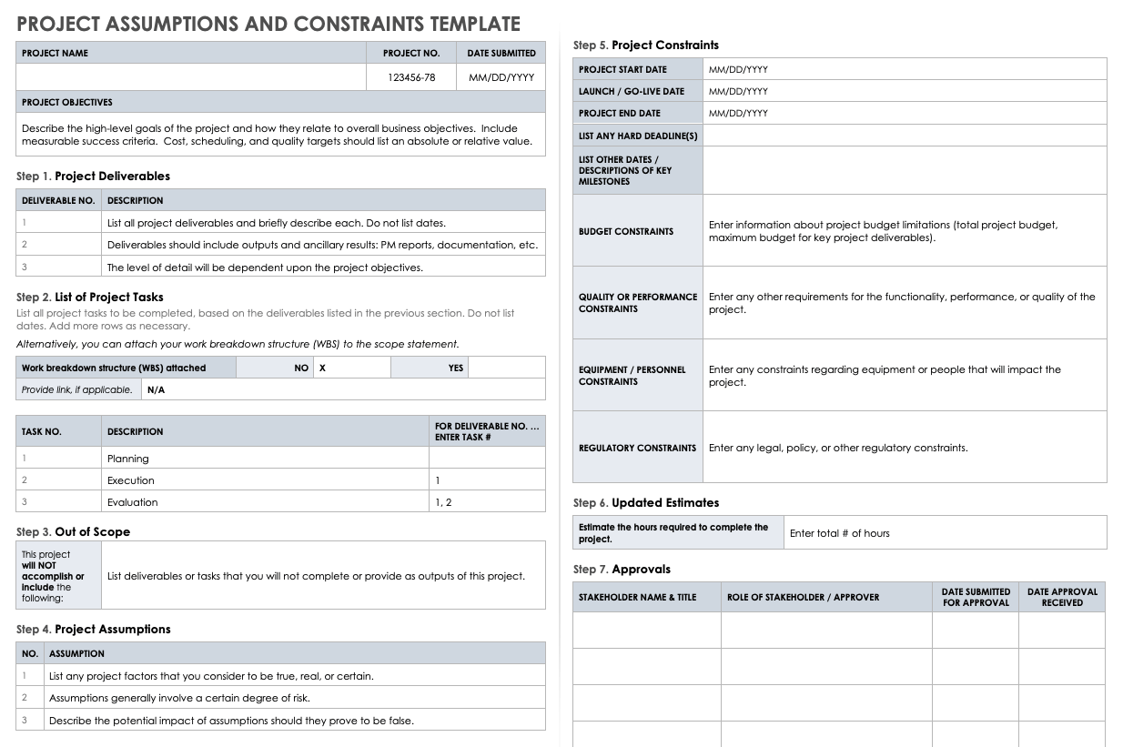 Project Assumptions and Constraints Template