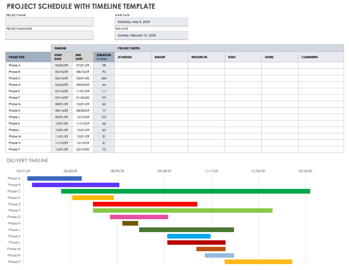 Project Schedule with Timeline Template
