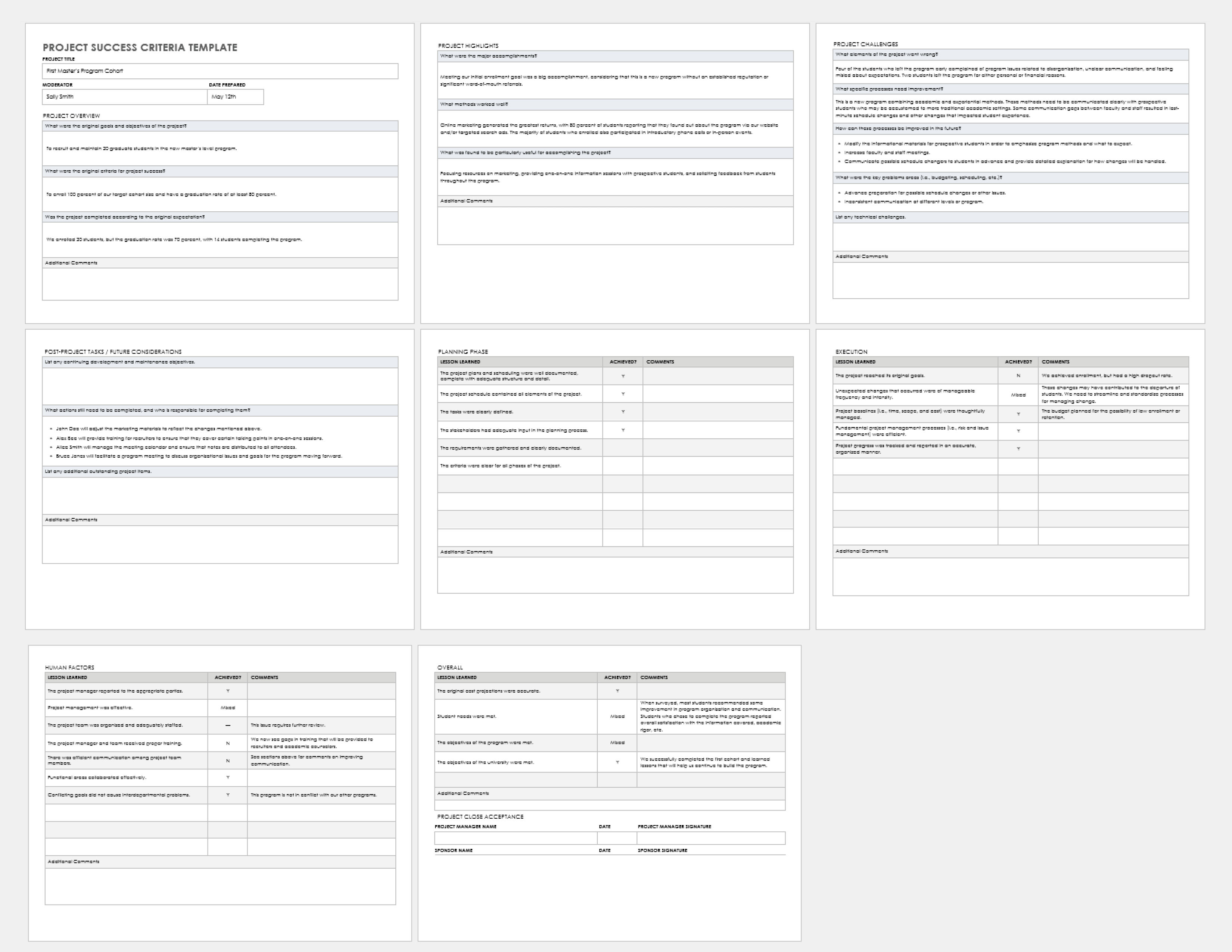 success criteria template