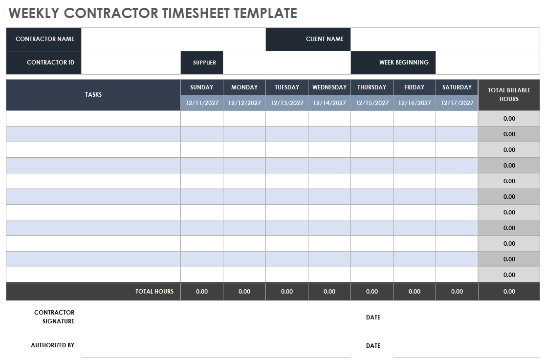 Weekly Contractor Timesheet Template