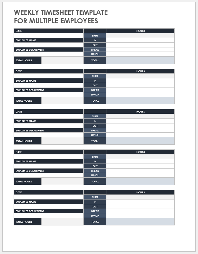 Weekly Timesheet Template for Multiple Employees