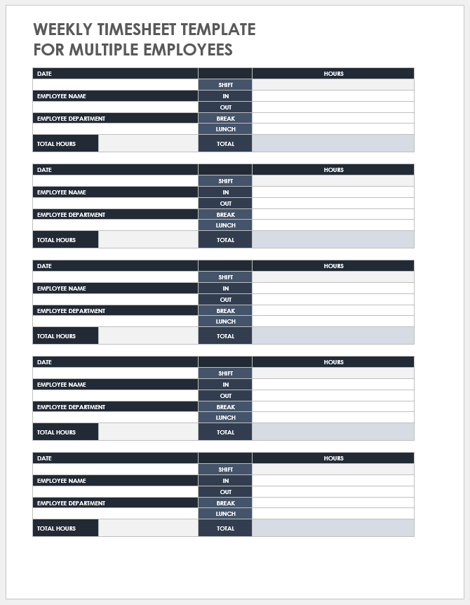 Multiple Shift Weekly Time Card Time Card