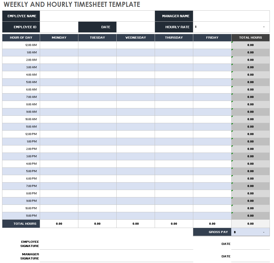 Weekly and Hourly Timesheet Template