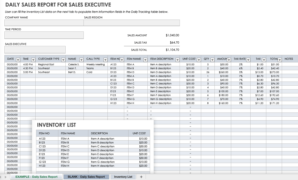 Sale report in excel