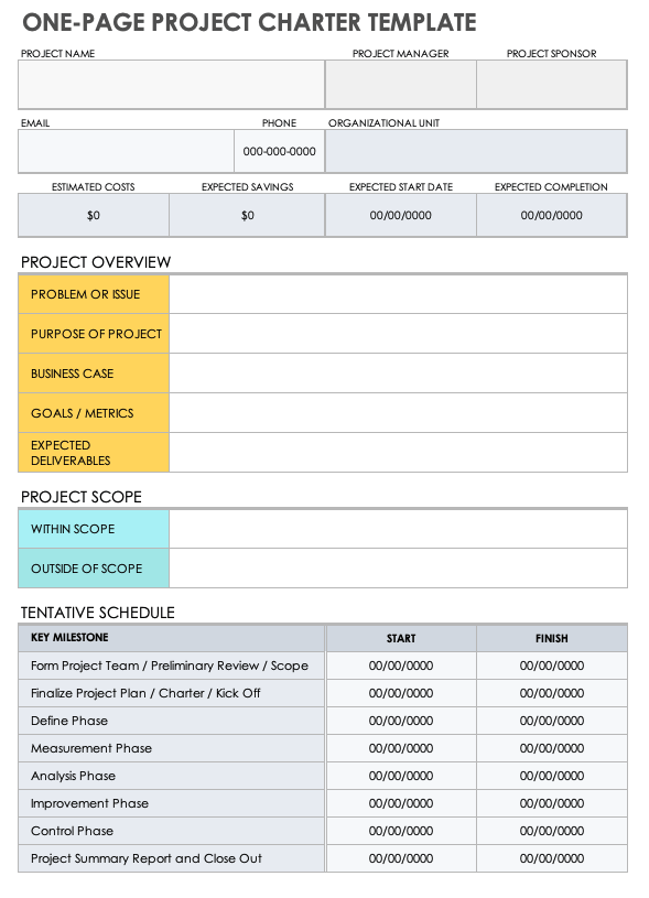 One-Page Project Charter Template