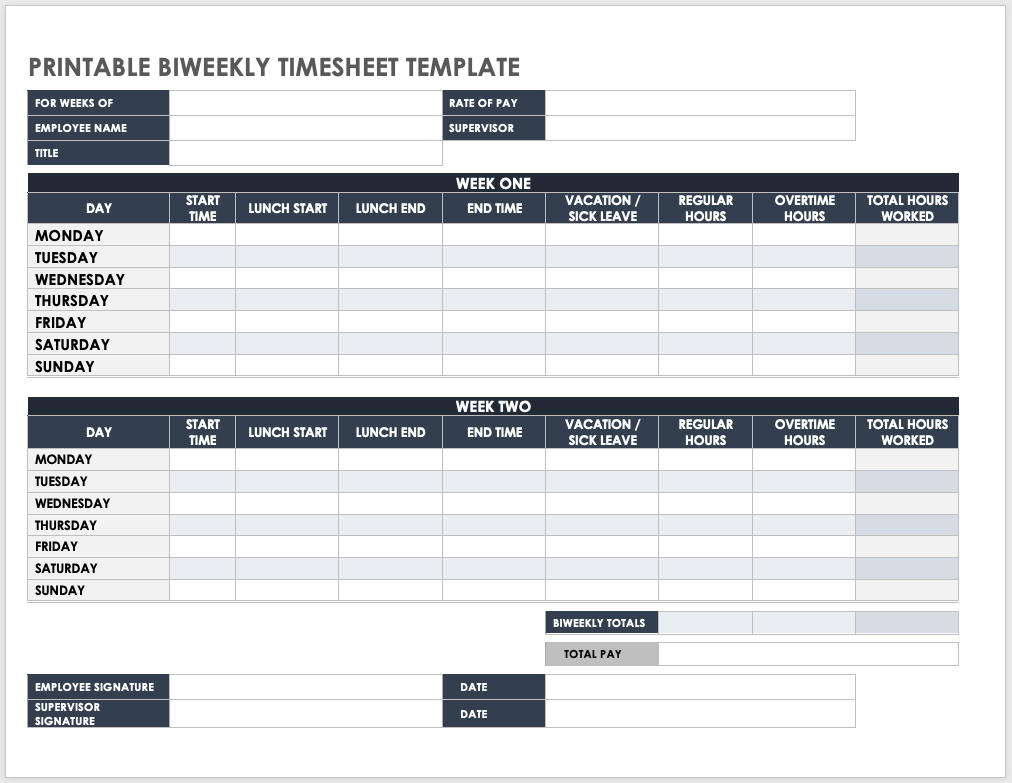 Free Biweekly Timesheet Templates | Smartsheet