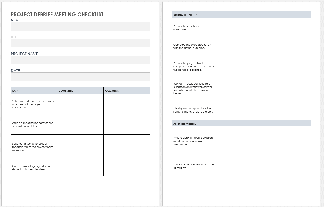Project Debrief Meeting Checklist