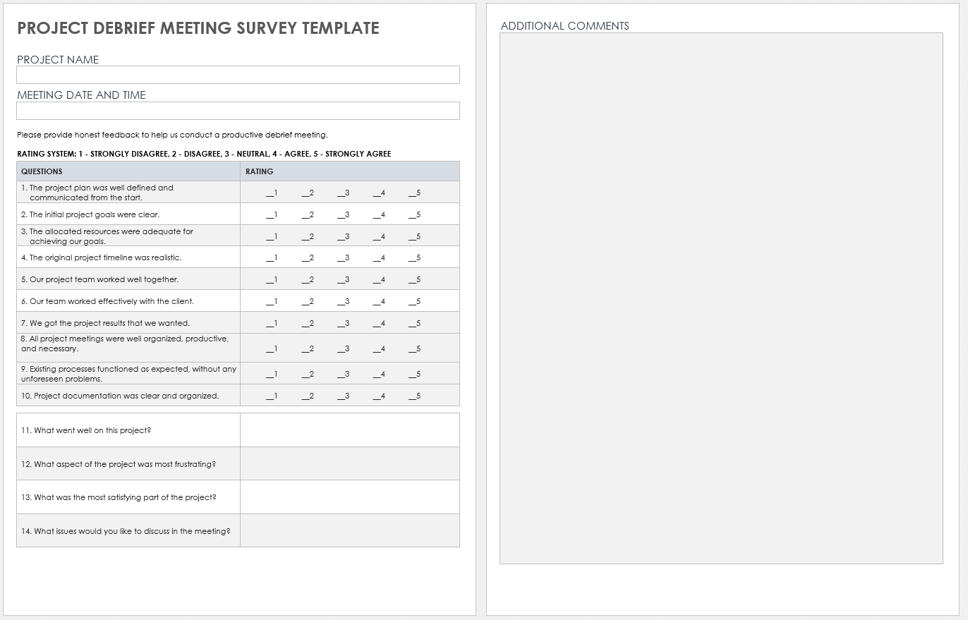Project Debrief Meeting Survey Template