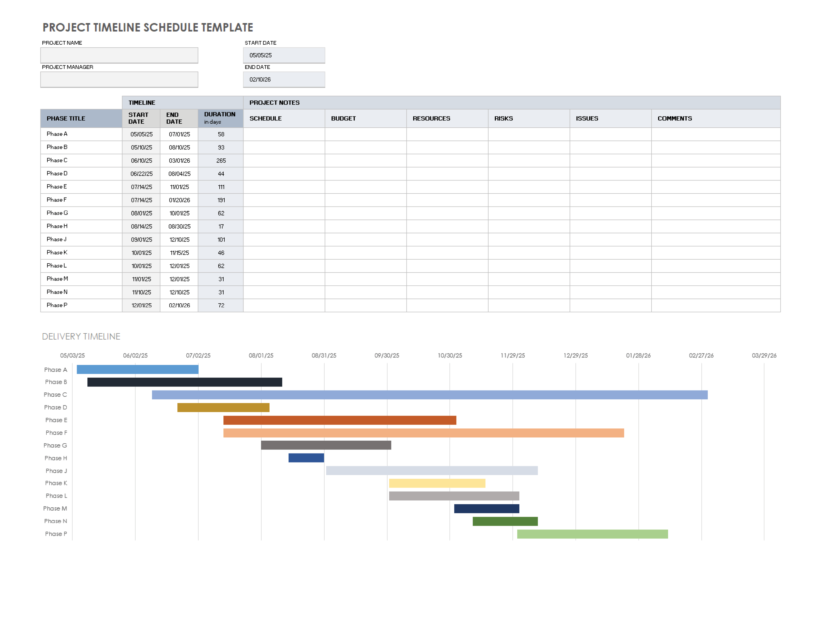 Project Timeline Schedule Template