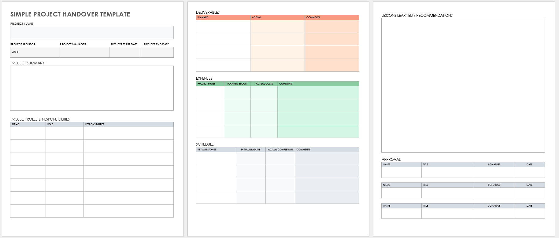 Project Handover Template Simple