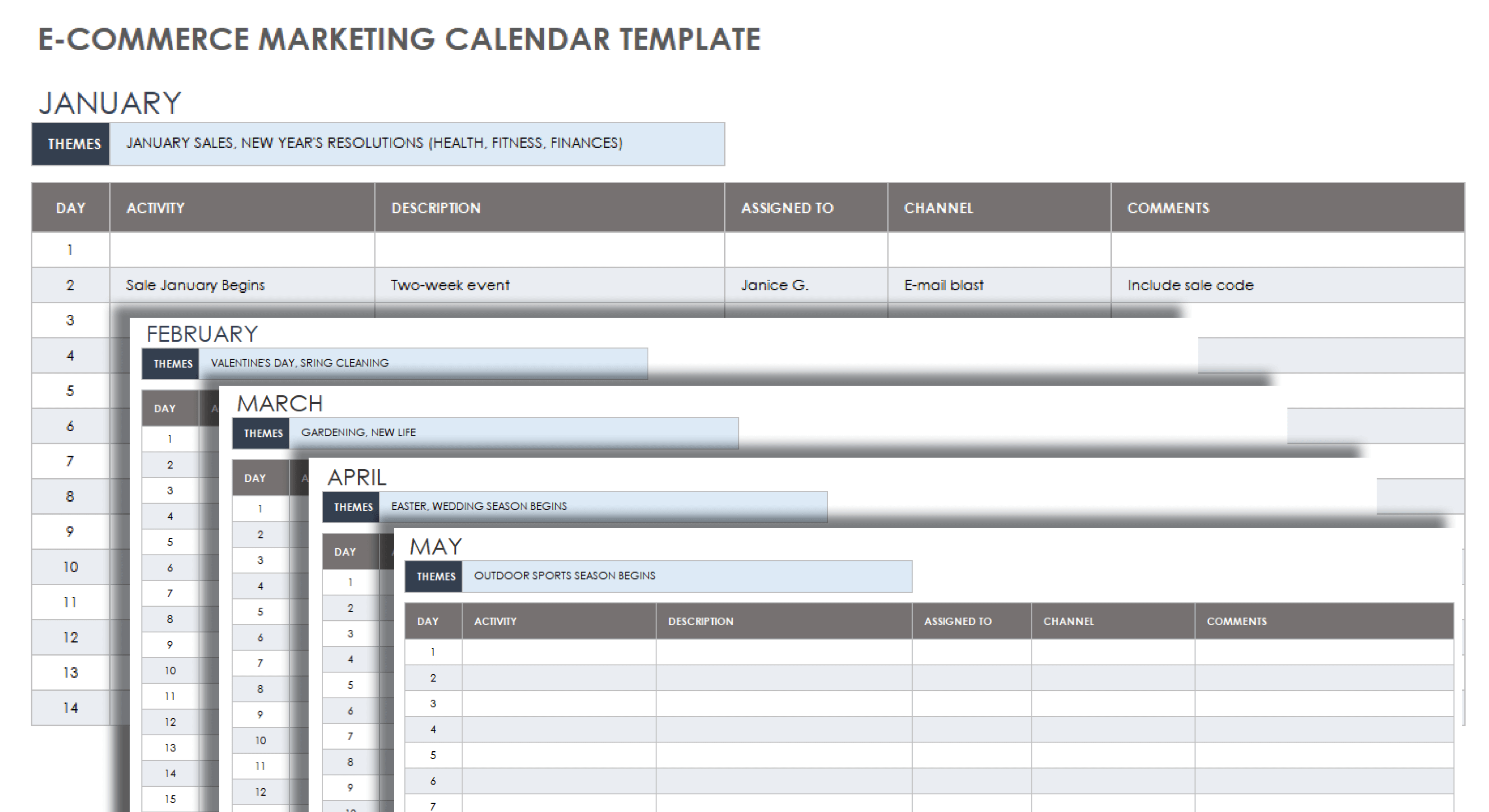 E-Commerce Marketing Calendar Template