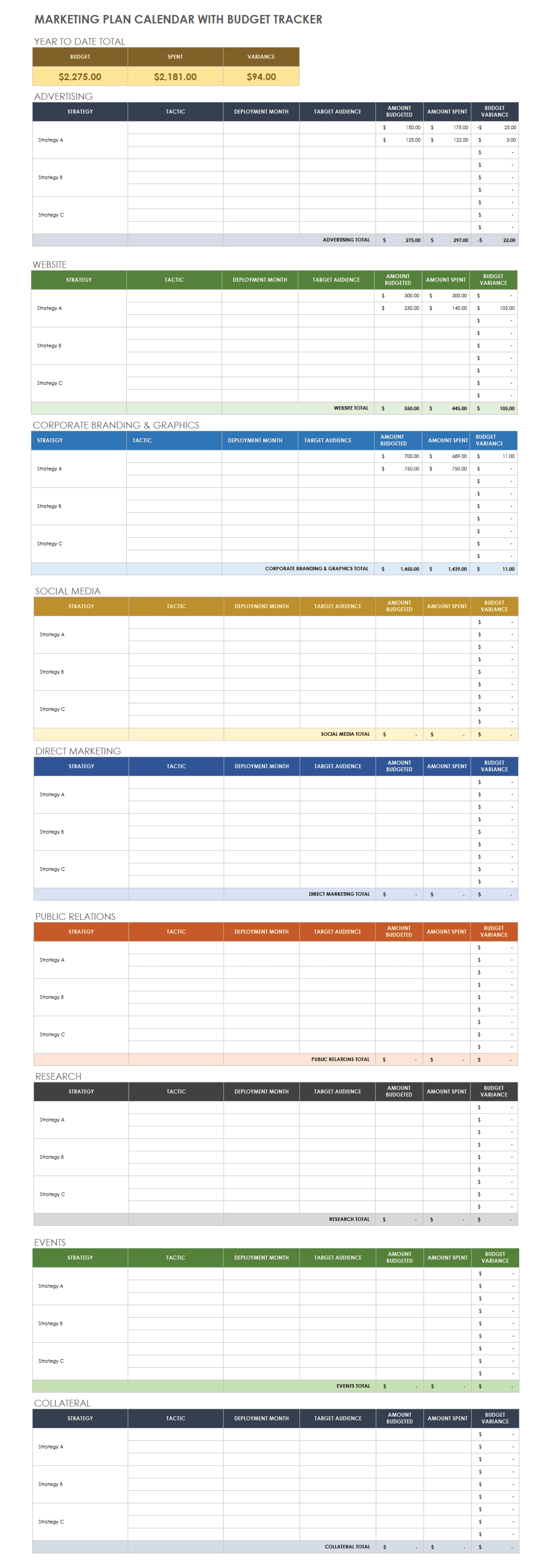 Marketing Plan Calendar with Budget Tracker Template