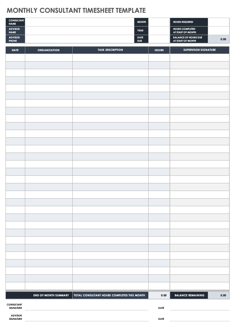 Consultant Monthly Timesheet Template