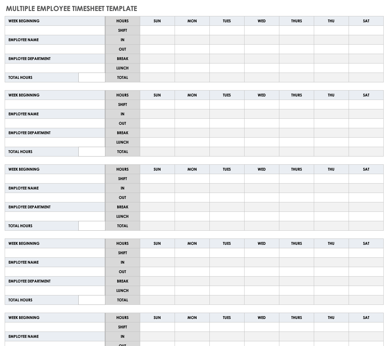 Multiple Shift Weekly Time Card Time Card