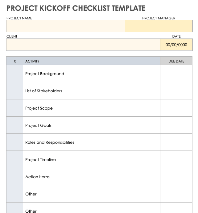 Project Kickoff Checklist Template