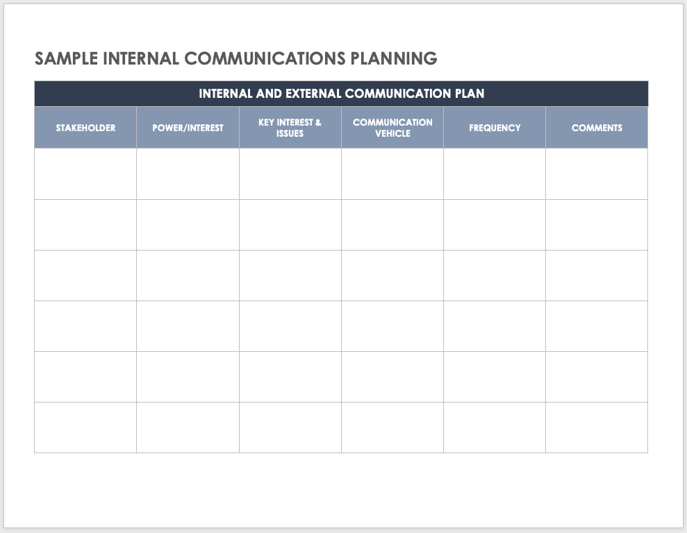 Sample Internal Communications Planning Template