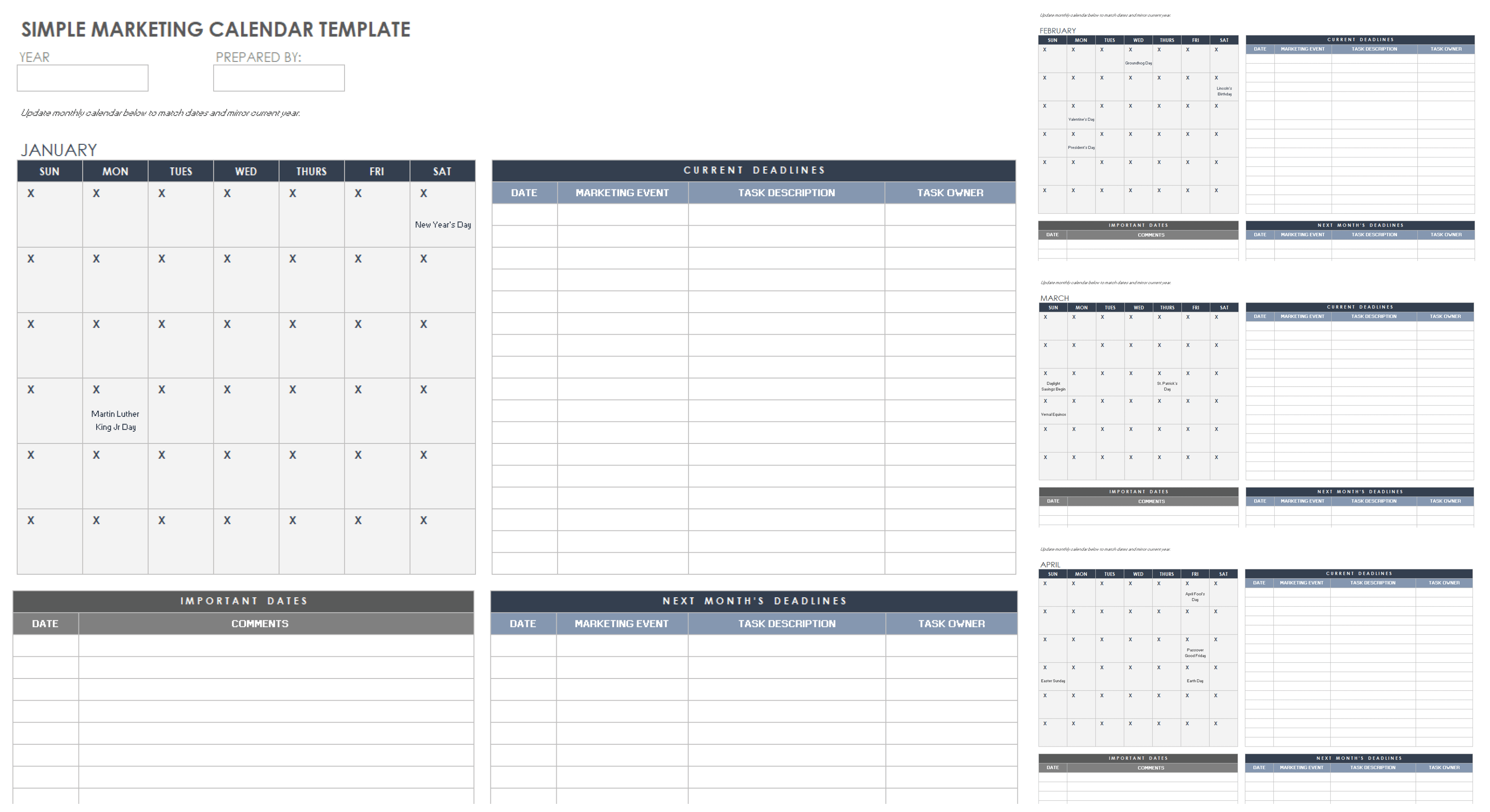 Simple Marketing Calendar Template
